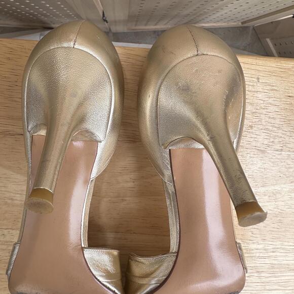Stuart Weitzman Gold Heels Open toed Pump Sz 9 - Picture 4 of 9
